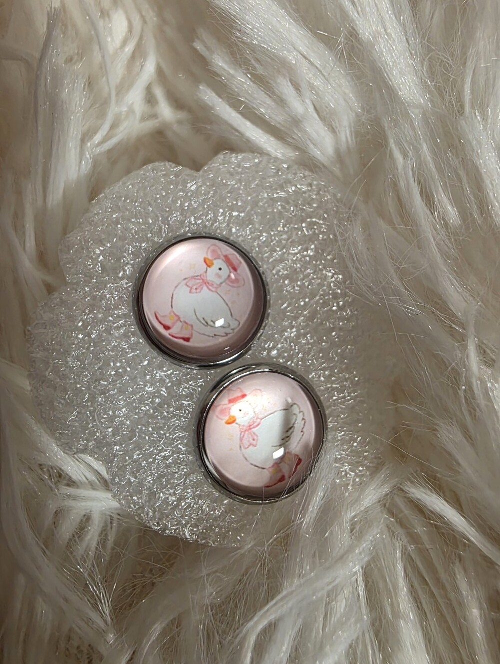 Pink background Goose Print Round Earrings- Merch